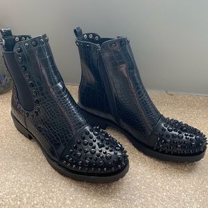 Crocodile textured stud ankle boots